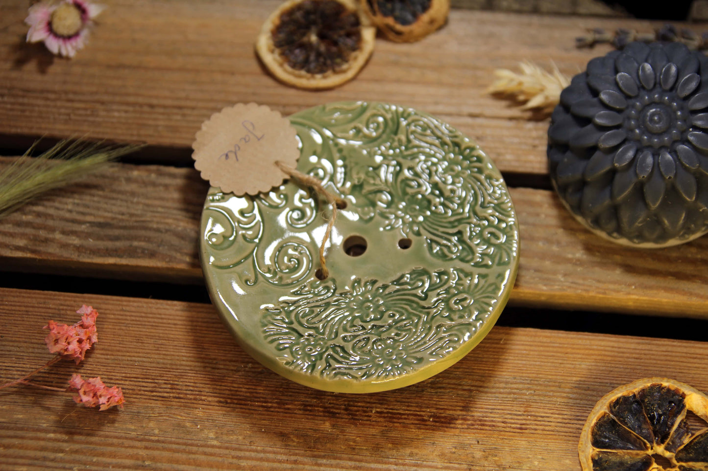 Handgefertigte Seifenschale - Rund in "Jade"